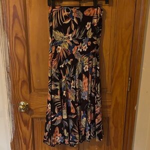 Floral Asymmetrical Skirt - Black and Multicolor